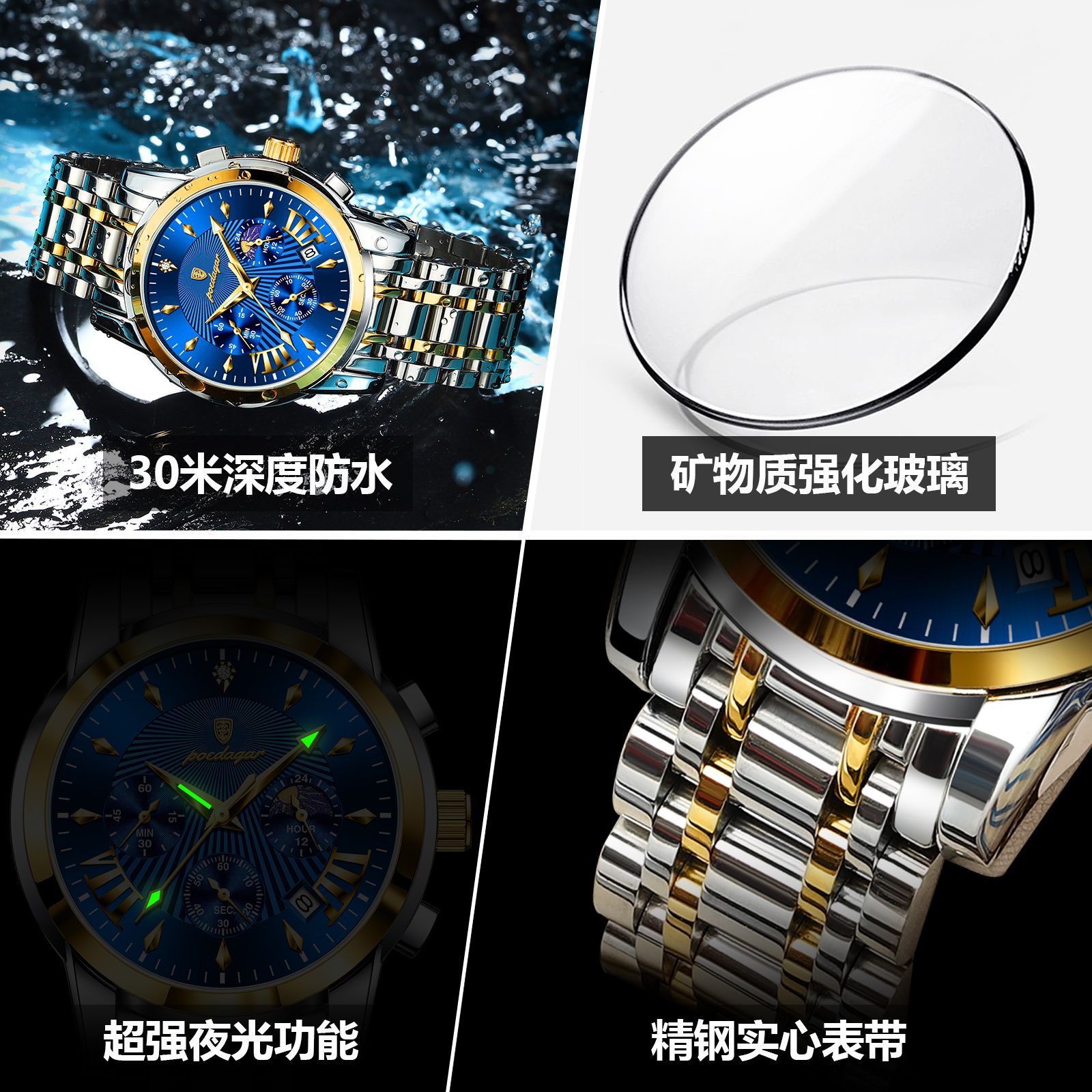 Marca suiza multifuncional nuevo reloj de hombre impermeable moda reloj de cuarzo en vivo comercio exterior explosión una venta