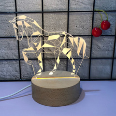 跨境實木3D小夜燈桌面擺件創意床頭氛圍燈臥室燈六一兒童禮物燈