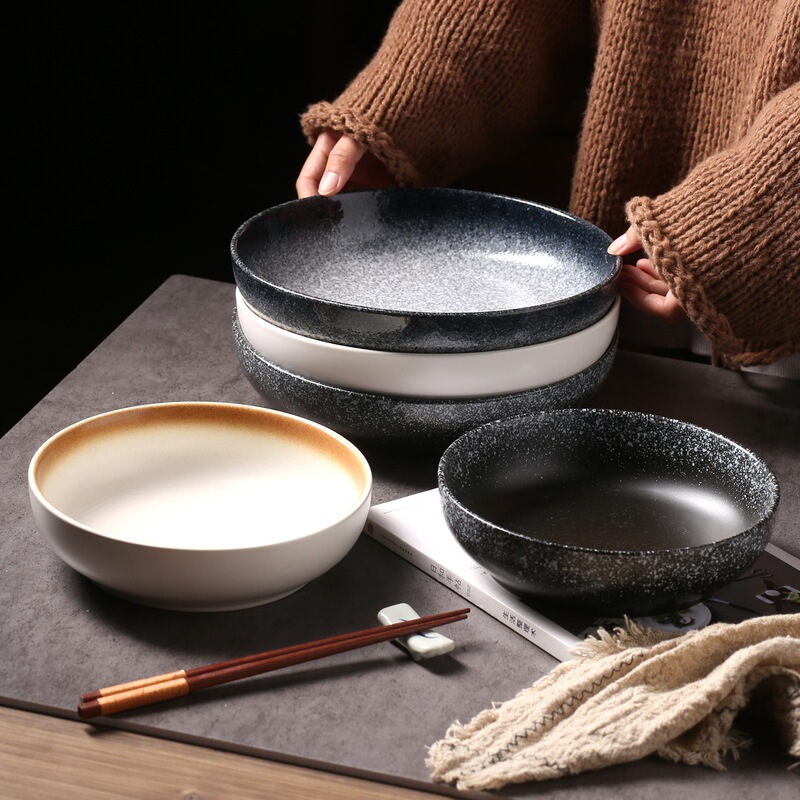 Retro Shallow Bowls, Especially Beautiful for Home Use, Rice Bowls, Salad Bowls, High-End Deep Plates, Japanese-Style Tableware