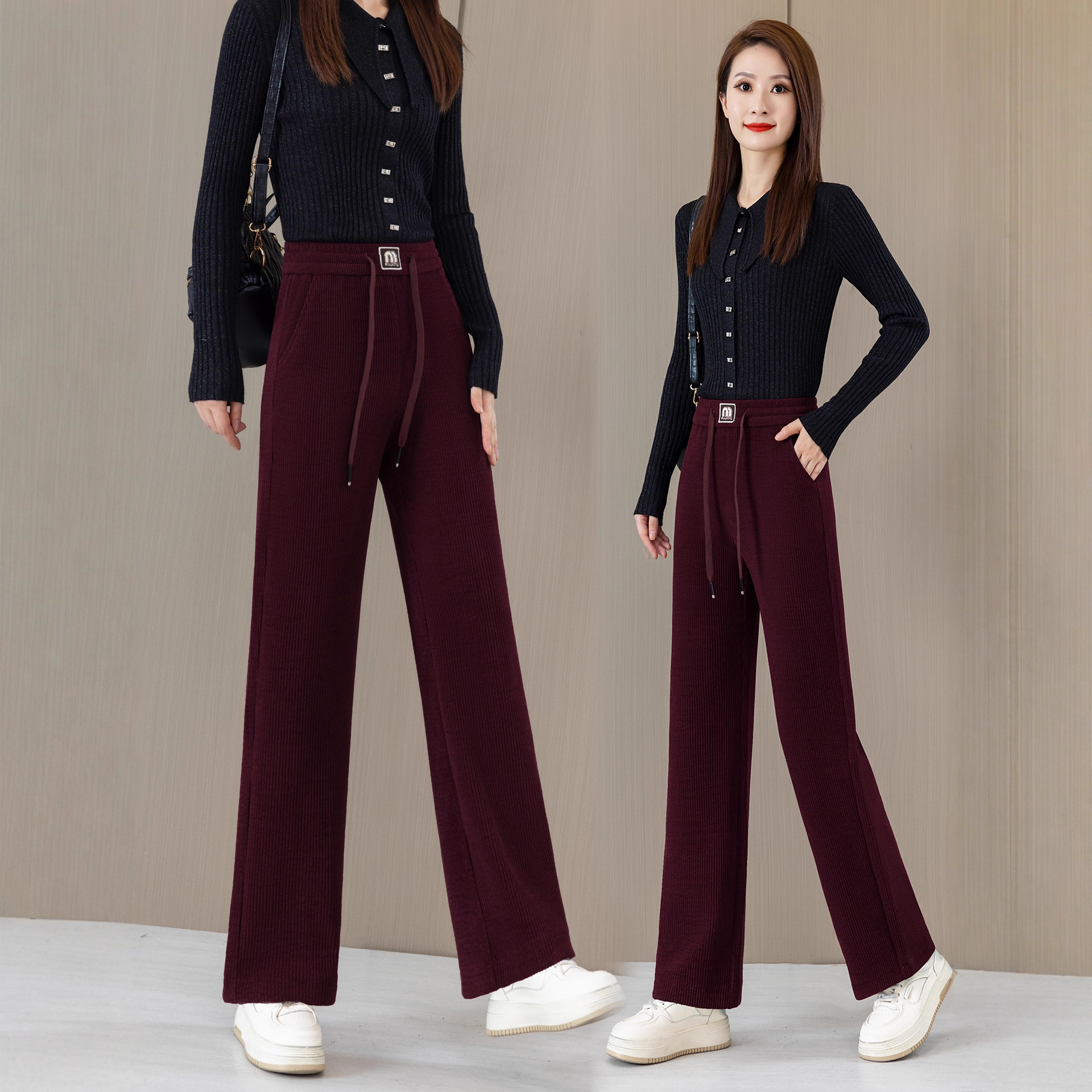 2026春秋新款女灯芯绒垂感百搭宽松加绒加厚阔腿裤直筒卫裤家居裤