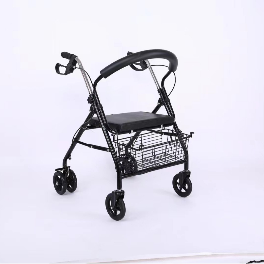 Carrito de compras para ancianos con asiento, ayuda para caminar de 4 ruedas, plegable y práctico