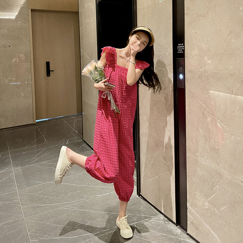 Summer Girly Rose Pink Style Suspender Jumpsuit Yunnan Sanya Phuket Seaside Vacation Travel Women's Clothing