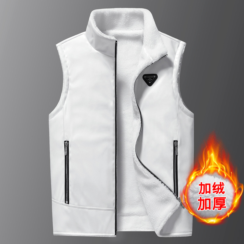 Factory Direct Sales Autumn and Winter Men's Casual Lamb Fur Vest for Middle-Aged and Elderly, Fleece-Lined, Thickened, Warm, Stand-Up Collar, Windproof