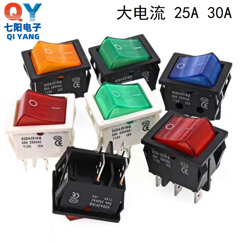 船型开关KCD4-201N-B 电焊机开关 30A大电流250V两相电源四脚两挡