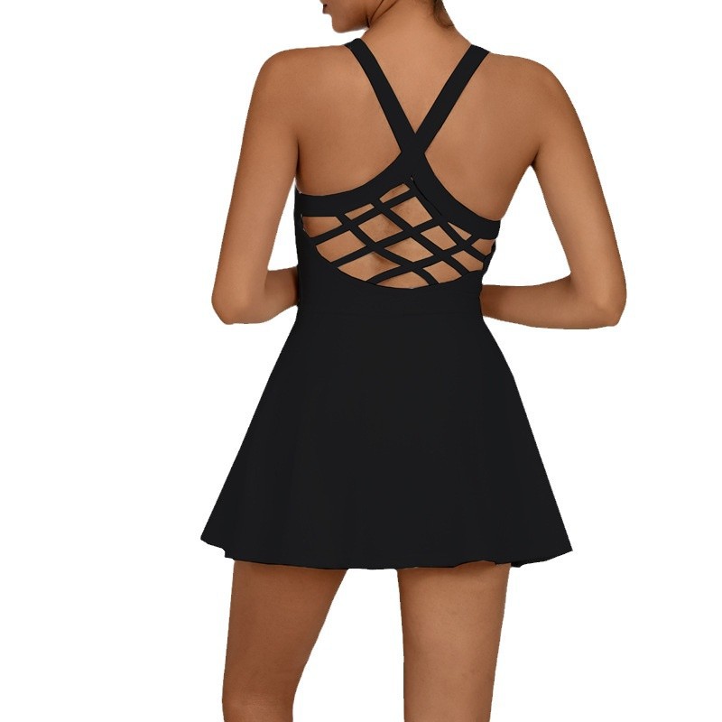 Yoga transfronterizo vestido de unidad de espalda hermoso ejercicio rápido secado fitness bádminton tenis vestido anti-straying conjunto de entrenamiento de unidad