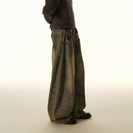 城市凡品 2025年秋季新款美式复古做旧宽松肥佬裤阔腿牛仔裤