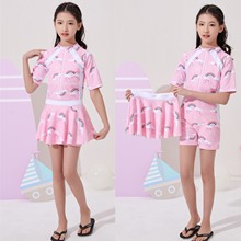 新款儿童泳衣女孩连体裙式游泳衣女童中大童韩国可爱学生温泉泳装