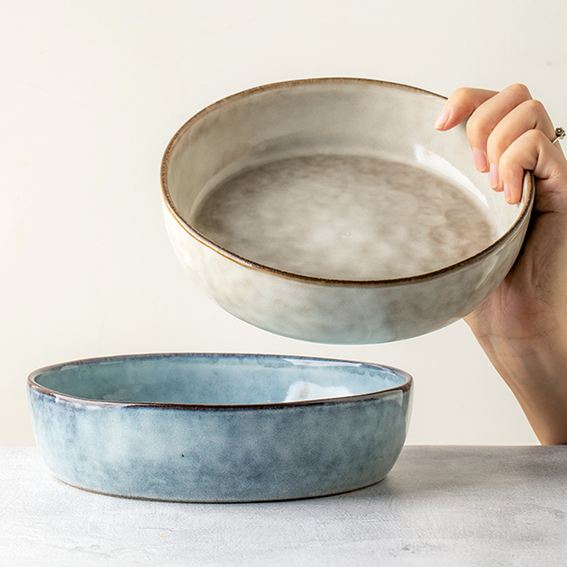 Irregular 7.5 pulgadas cuencos de cerámica retrógrados caseros platos profundos ensalada cuencos de fideos horno cambiador de cubiertos exportación transfronteriza