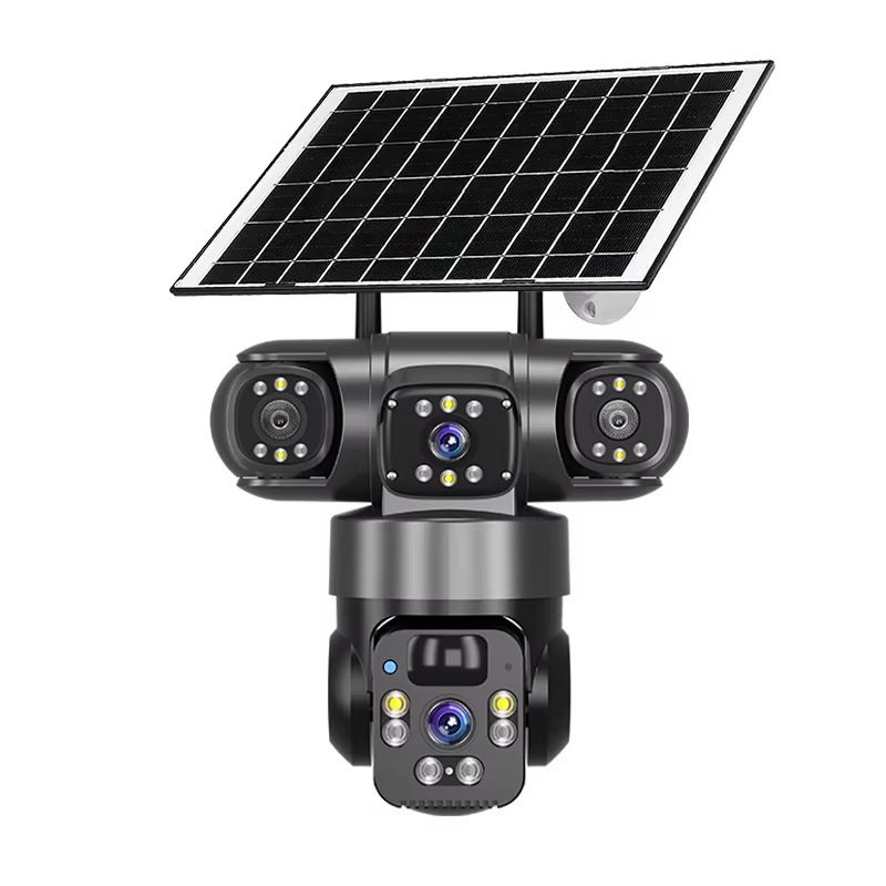 全景360度真实三画面三镜头无线wifi4G太阳能摄像头监控
