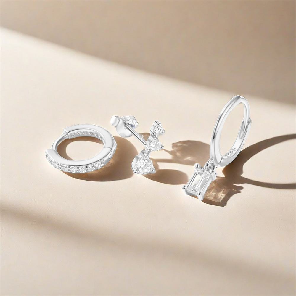5g Weight 925 Sterling Silver Ear Needle Material Zircon Inlay Material Earrings Classification 3 Pieces Set Quantity Holiday, Daily Occasion 925 Sterling Silver Material Geometric Pattern Women's Gender Pearl, Plating, Inlay Design IG Style, Simple Style Style 3 Pieces Set 925 Sterling Silver Zircon Geometric Earrings 13