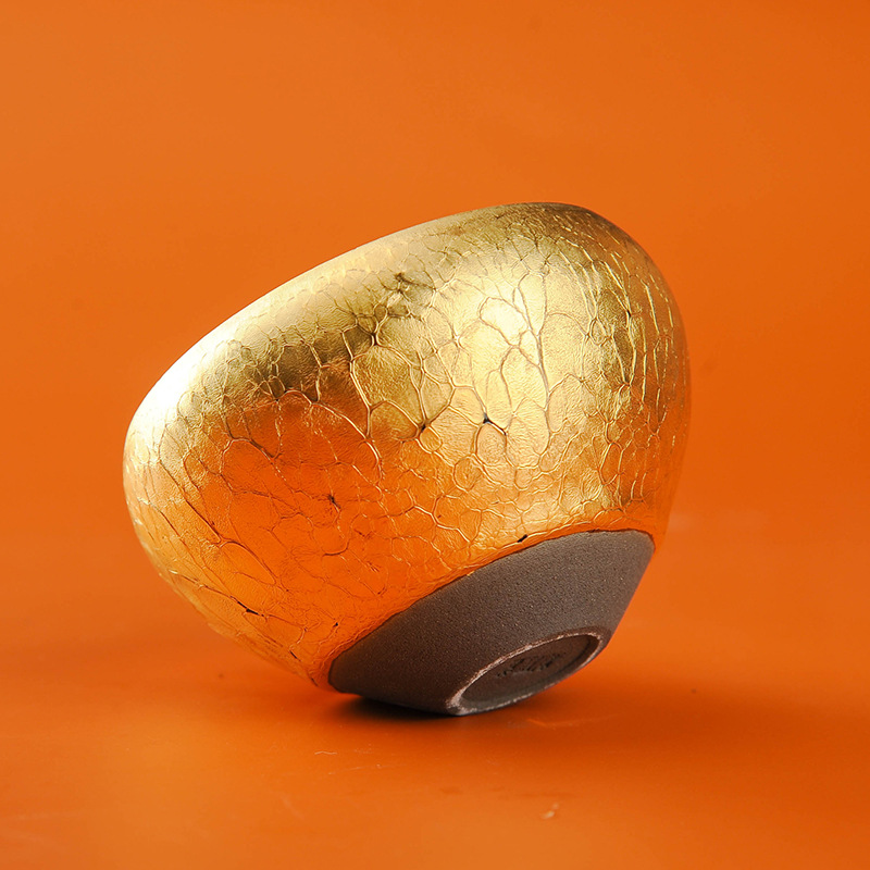 建盏名家浮雕金油滴茶盏铁胎天目盏单个礼盒金杯子陶瓷鎏金主人杯