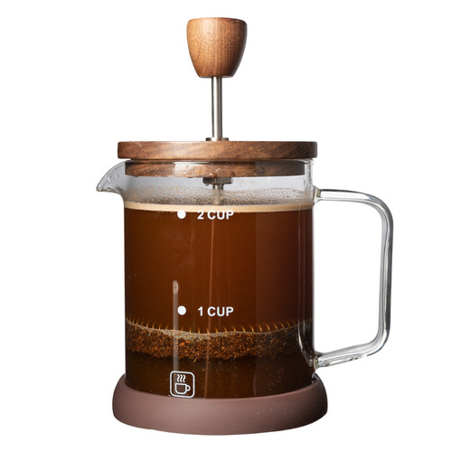 Qianye Coffee French Press Coffee Pot Walnut Lid High Borosilicate Glass Pot Manual Brewing Filter Teapot Set