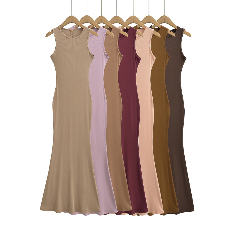 ins American-style round neck sleeveless hip skirt with Kardashian women's bottoming Stretch Slim mop dress fishtail skirt