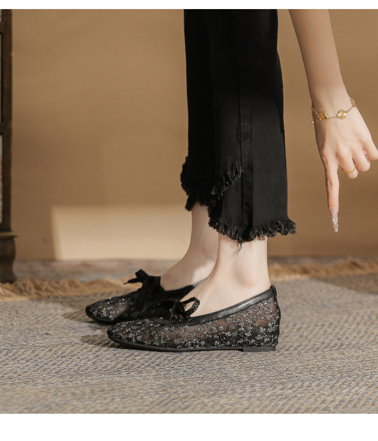 Sandal cao gót nữ ren lưới hở mũi phong cách Pháp — Champagne màu chi tiết 13