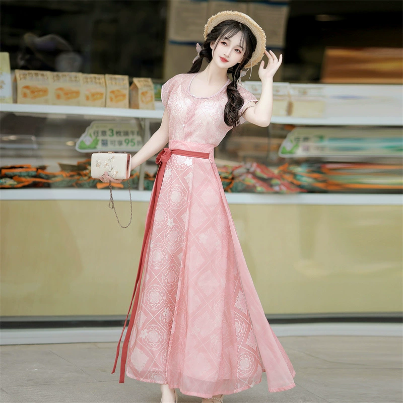 Аутентичный женский костюм ханьфу в стиле Тан, новинка 2025 года, оригинальная юбка в стиле Тан с разрезом до талии, улучшенный летний тонкий древний костюм в стиле феи.