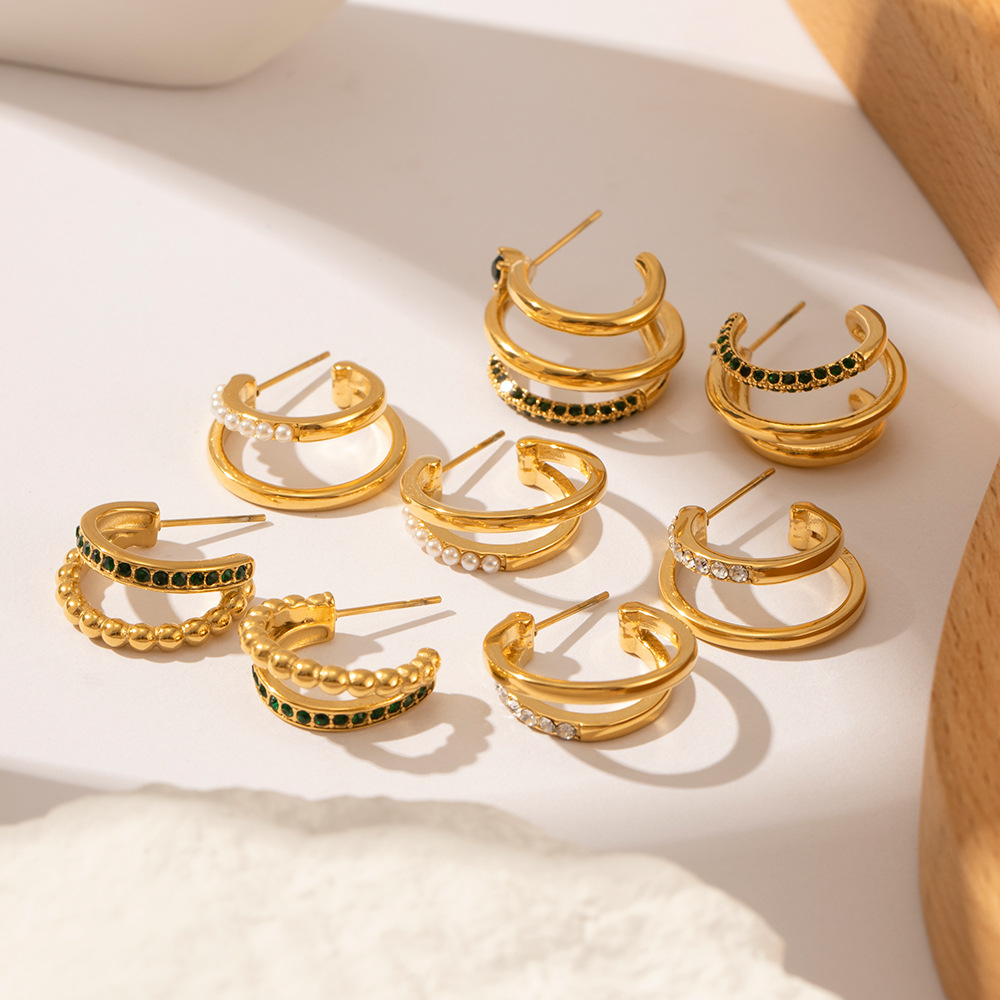 Fashion Geometric Stainless Steel Gold Plated Artificial Diamond Earrings 1 Pair