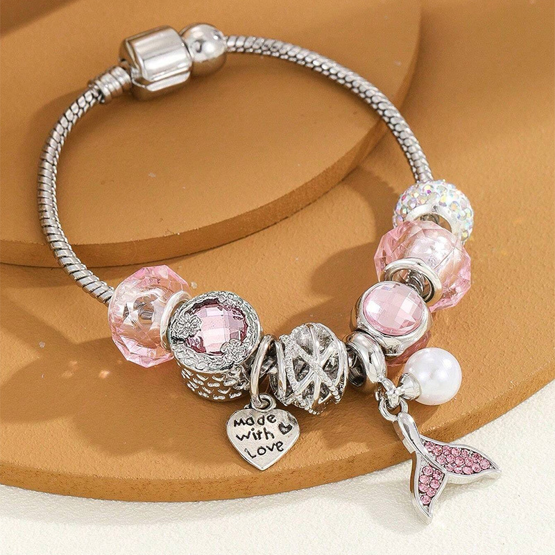 Handmade Beaded Bracelet With Mermaid Tail And Pearl Pendant_voghion.com