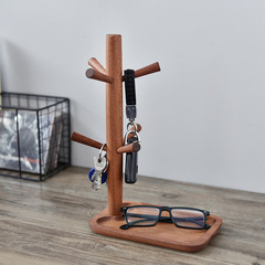 創意多用途木製桌面收納架家用玄關掛首飾鑰匙杯子架胡桃色掛杯架