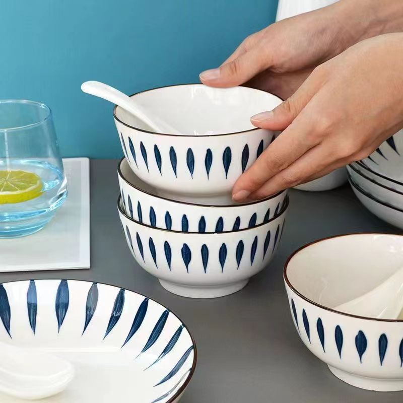 Household Ceramic Tableware Japanese-Style Millet Set Series Bowls and Plates Eating Bowls Rice Bowls Dishes Soup Plates Can Be Microwaved