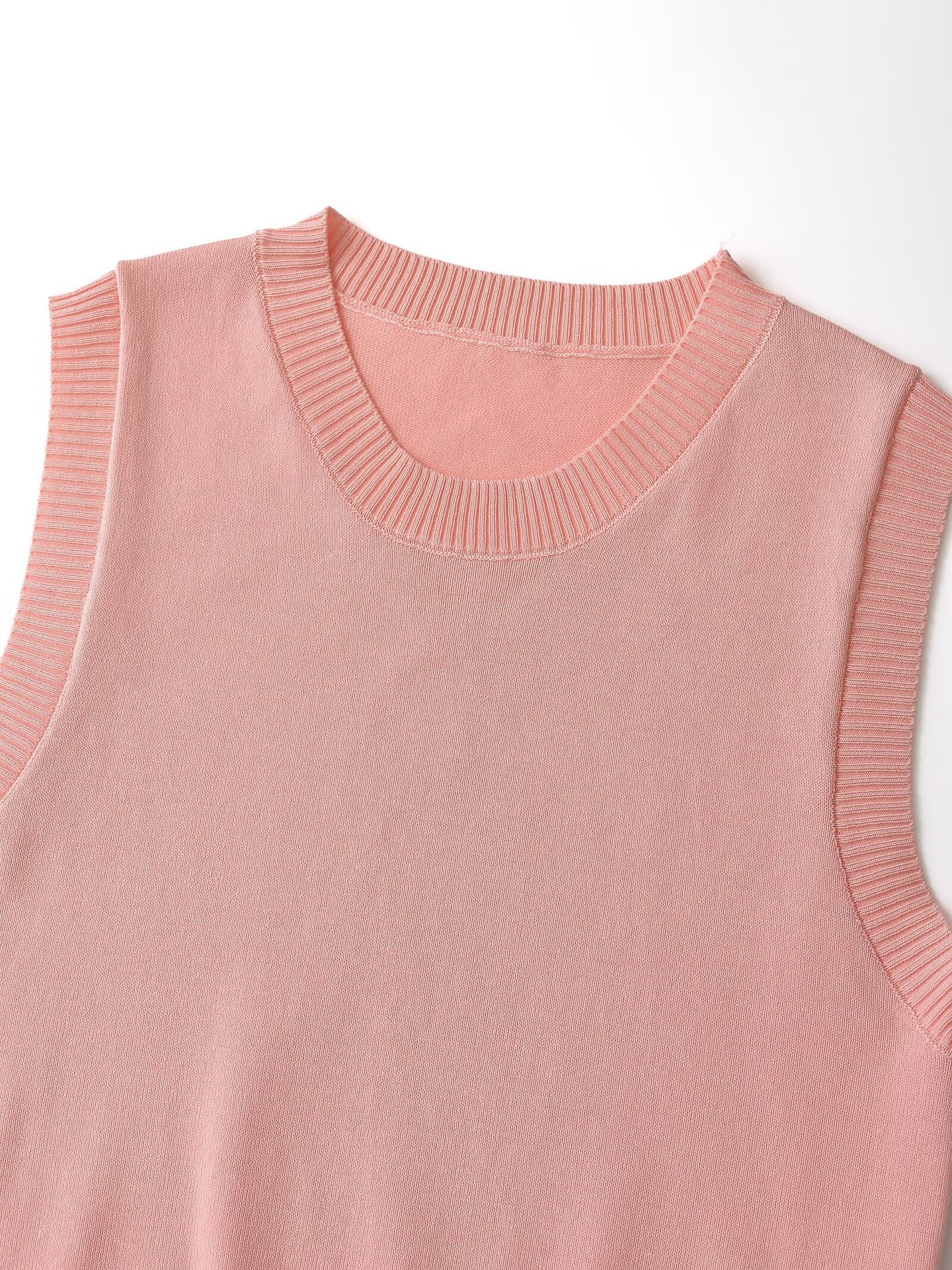 Damenbekleidung Herbst 2024 neue Weste Rundhals ärmelloses einfaches Strickoberteil_voghion.com