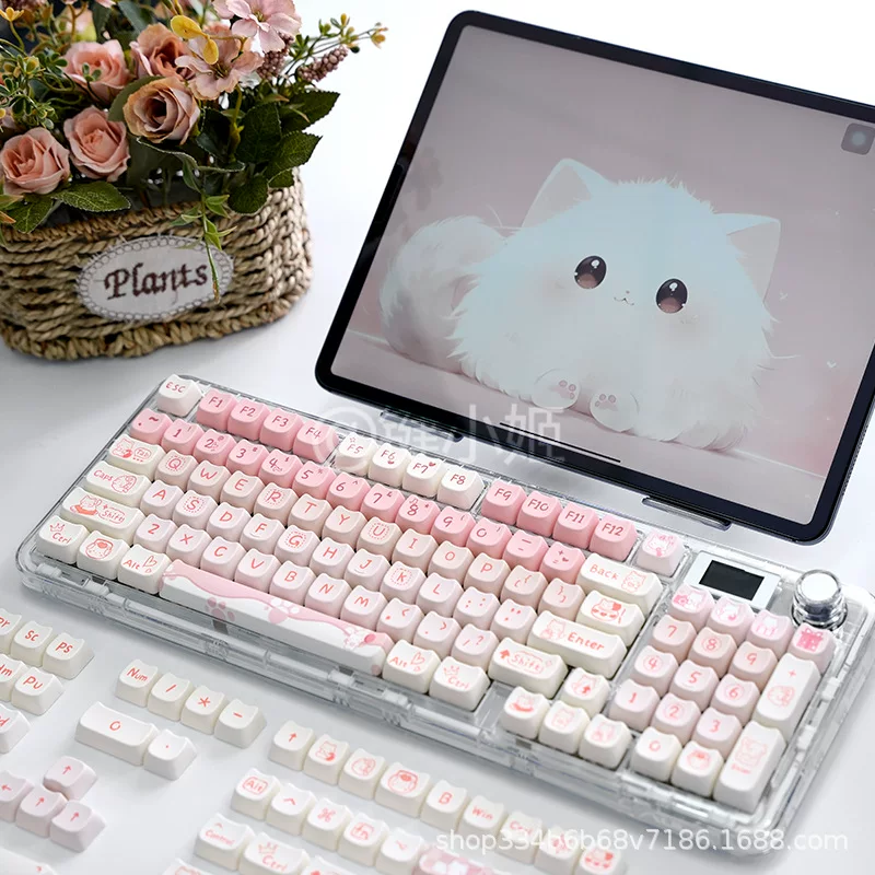 Набор клавиш для клавиатуры Party Kitten, пятисторонняя субфиляция PBT, круглого профиля с адаптером, милая тема