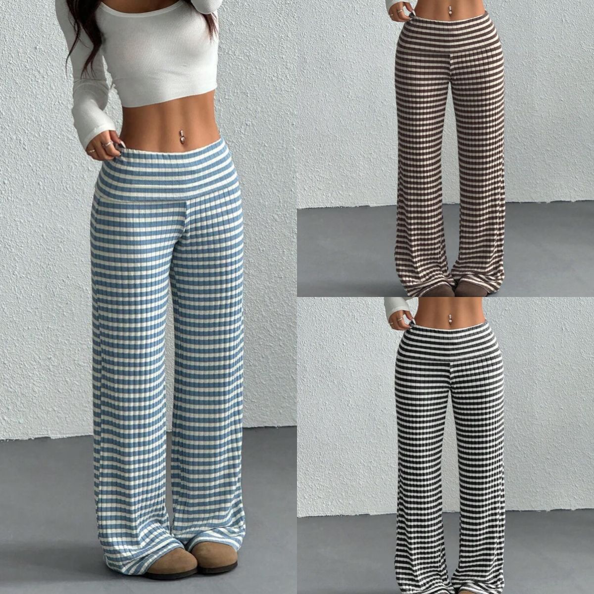 2025 Amazon European and American Cross-Border Export Autumn and Winter New Women's Stripesd Straight Loose Casual Versatile Pants