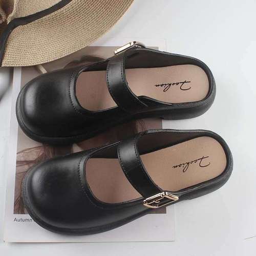 Baotou half-slippers women's outdoor British-style shoes, indoor non-slip thick-soled retro Mary Jane sandals with soft soles