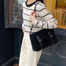 小众韩版真皮麂皮高级感ETTE邮差包秋冬季美拉德风斜挎复古女包