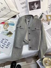 灰绿色短款小香风西装外套女2025春秋新款冷淡系设计感气质上衣潮