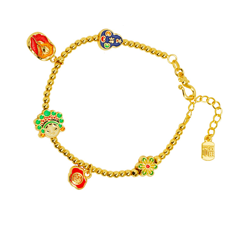 Guochao vietnamita pulsera de oro de arena, cerradura de seguridad, pulsera de cuentas, joyas al por mayor, nicho femenino