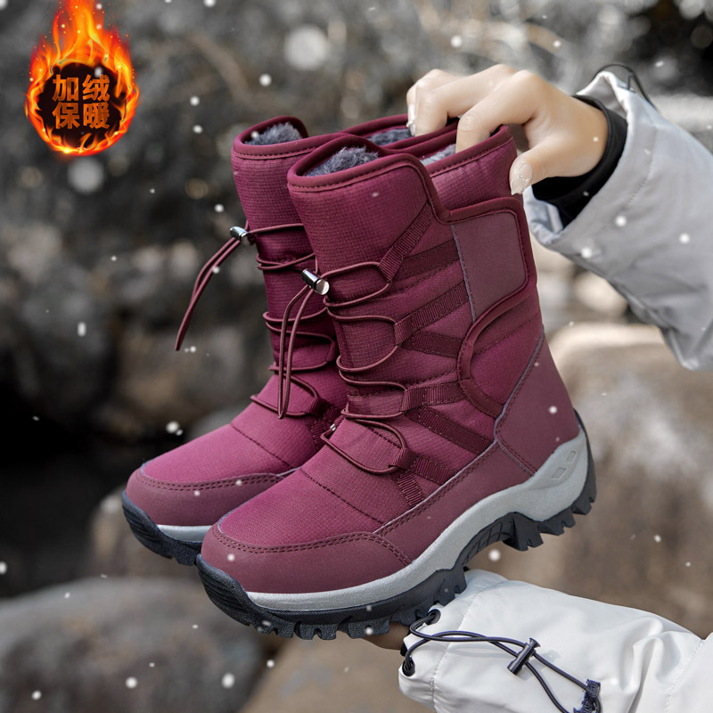 Botas de nieve al aire libre del noreste para mujer tubo medio más terciopelo grueso zapatos de esquí Xuexiang montaña Changbai zapatos Harbin piel y piel