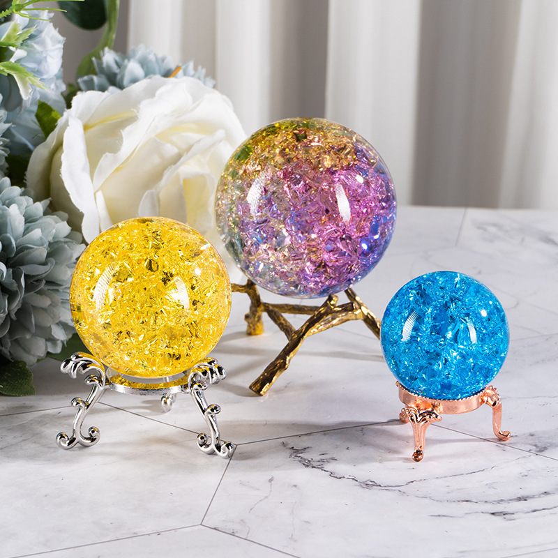 Baked Colorful Crystal Ice Crack Ball Solid Glass Ball Rockery Fountain Crackle Flowing Water Bonsai Crafts with Ornaments