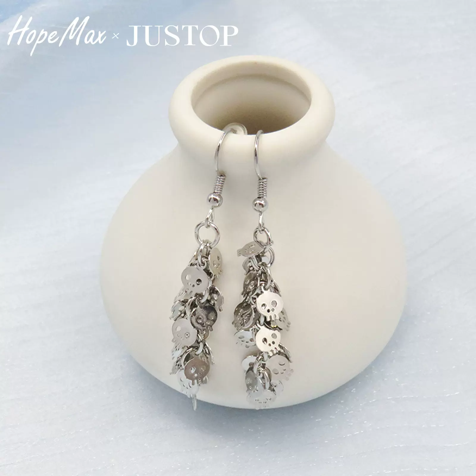 JUSTOP万圣节个性夸张潮流耳环女哥特暗黑骷髅头耳坠跨境节日耳饰