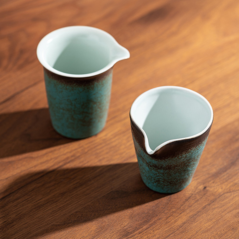 松石綠複古窯變公道杯陶瓷公杯分茶器粗陶大號茶海家用功夫茶具