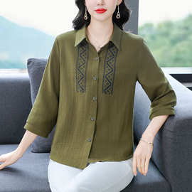 专柜正品纯棉衬衫女2025新款气质优雅中年妈妈时尚显瘦宽松衬衣潮