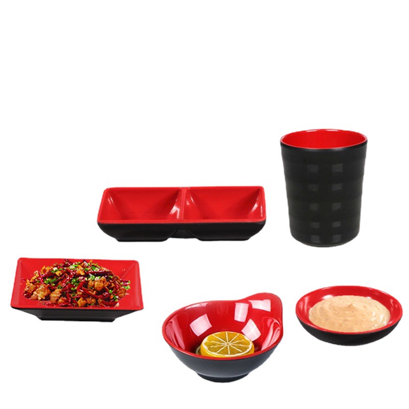 Porcelain-like melamine tableware hot pot dip sauce seasoning bowl red and black water cup cold dish small dish bowl soy sauce dish vinegar dish