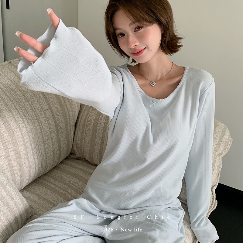 Women's original color jacquard brushed pajamas with built-in chest pads, soft and skin-friendly, comfortable loungewear, can be worn outside, two-piece set Women's original color jacquard brushed pajamas with built-in chest pads, soft and skin-friendly, comfortable loungewear, can be worn outside, two-piece set