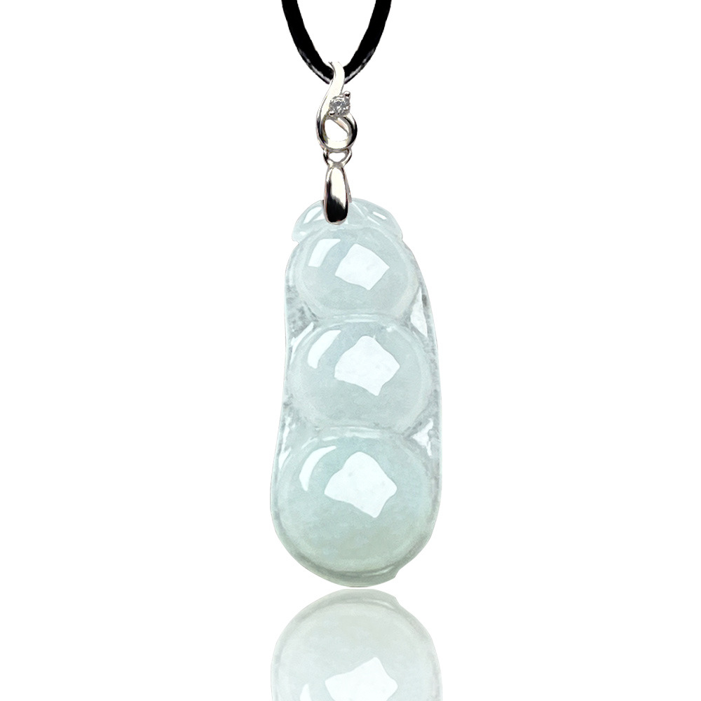 缅甸料冰底四季豆项坠搭配925银扣天然A货翡翠吊坠四会玉器批发