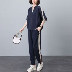 ヌンバイファッションスポーツカジュアルスーツ春秋新作ゆるい中年秋服ママカジュアルスウェット2点セット