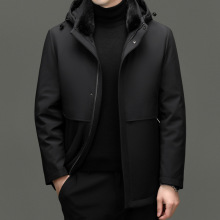 外贸冬季羽绒服男中长款可脱卸内胆90白鹅绒加厚连帽毛领爸爸外套