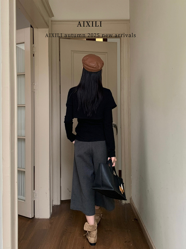 爱西里2025秋高级感高腰显瘦毛呢八分裤百搭宽松阔腿休闲裤15527|undefined