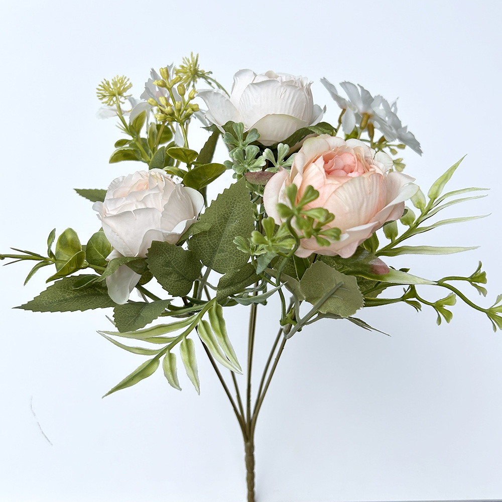 hand held artificial flowers peony buds artificial bouquets artificial green plants artificial flowers home plastic decorative ornaments_voghion.com