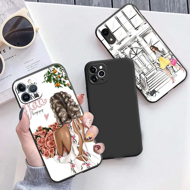 For Apple Iphone Mini City Flower Girl Soft Camera Case