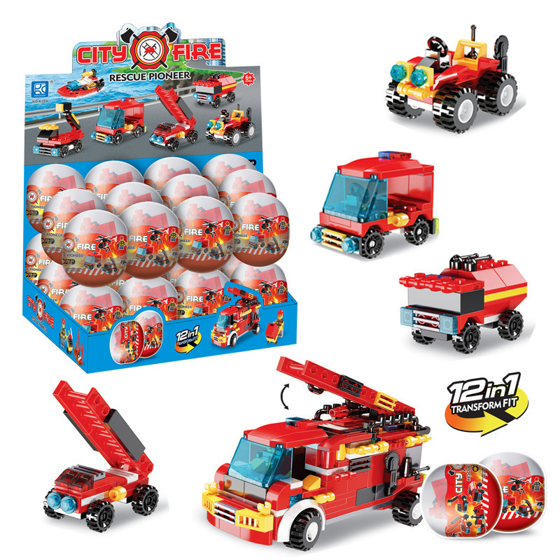 Character Building Blocks for Boys and Girls to Assemble Fire Trucks and Racing Cars for Kindergarten Students to Assemble Gashapon Small Particle Enlightenment Toys