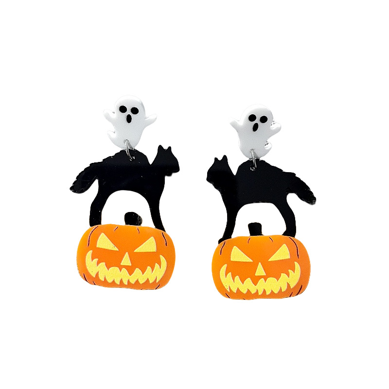 12g Weight Iron Ear Needle Material Drop Earrings Classification 1 Pair Funny Pumpkin Ghost Printing Arylic Drop Earrings