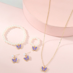 Hot-Selling New Children's Jewelry Set for Women Cross-Border Simple Versatile High-End Butterfly Necklace Bracelet Earrings Jewelry