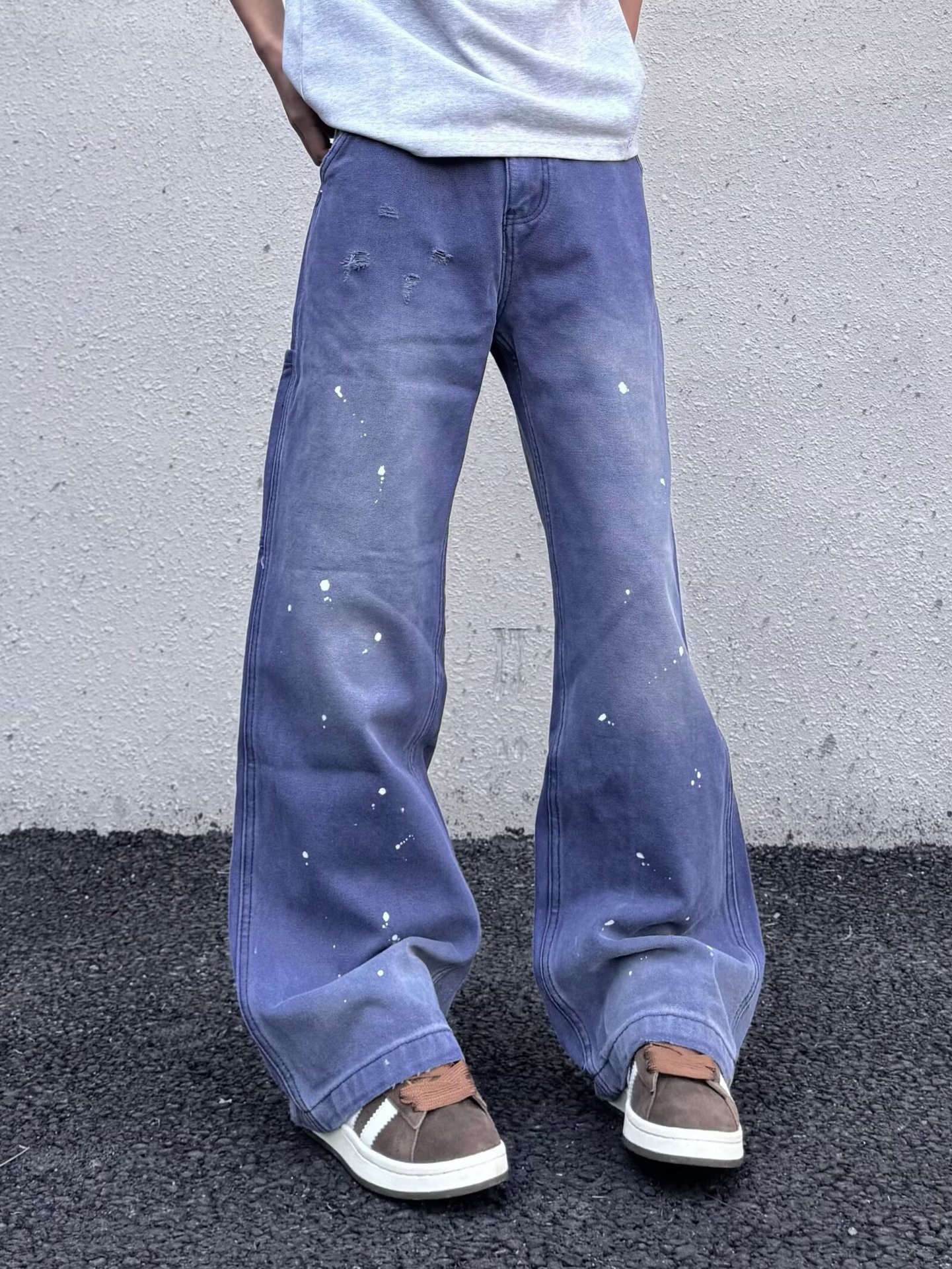 Vintage Washed Distressed Jeans For Men Relaxed Straight Fit_voghion.com