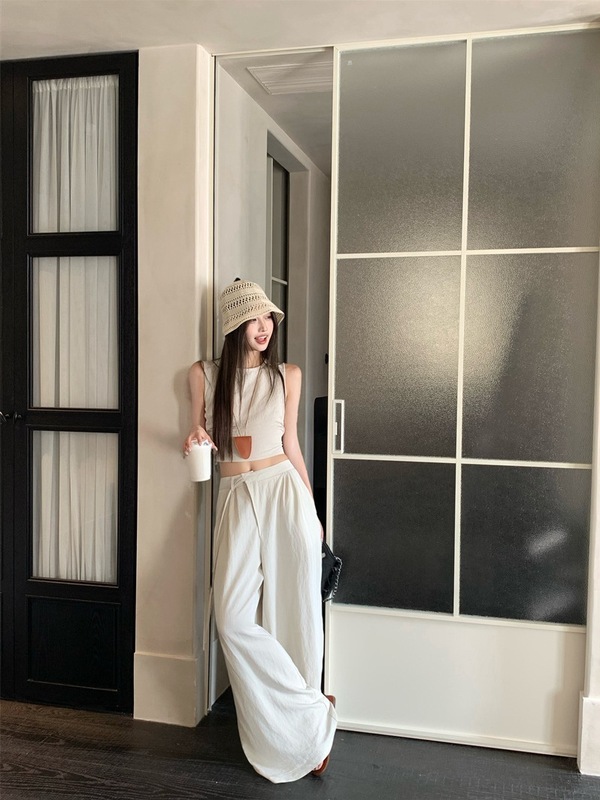 短款无袖背心上衣女夏季时尚气质套装休闲宽松显瘦阔腿长裤两件套|undefined