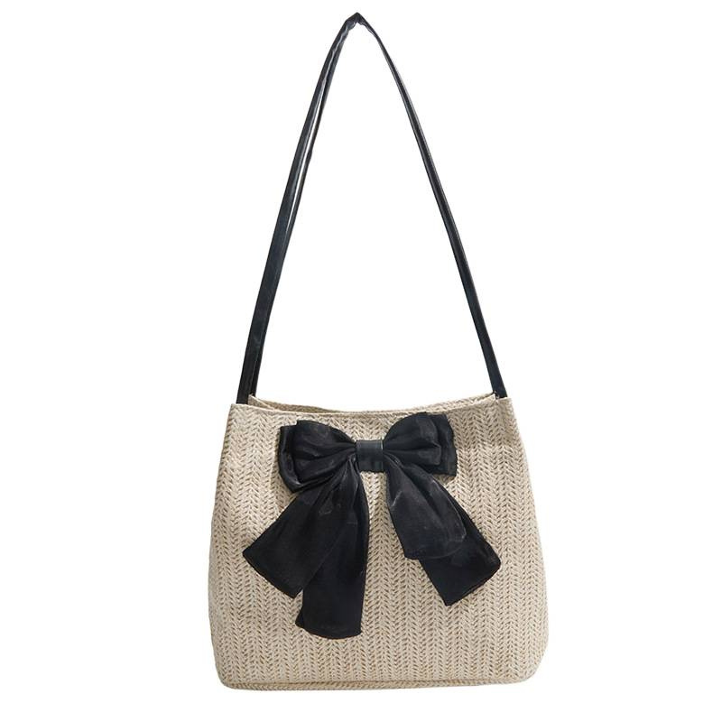 Stylish Straw Tote Bag With Bow Detail For Women - Casual Design_voghion.com