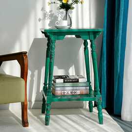 欧式小茶几木田园做旧休闲咖啡桌子复古时尚边几角几高茶几双层